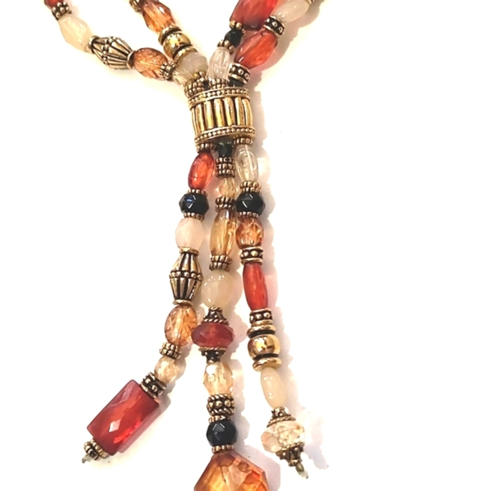 VINTAGE MULTICOLORED GLASS BEADED STRANDED LARIAT 16-18" NECKLACE - Picture 3 of 9